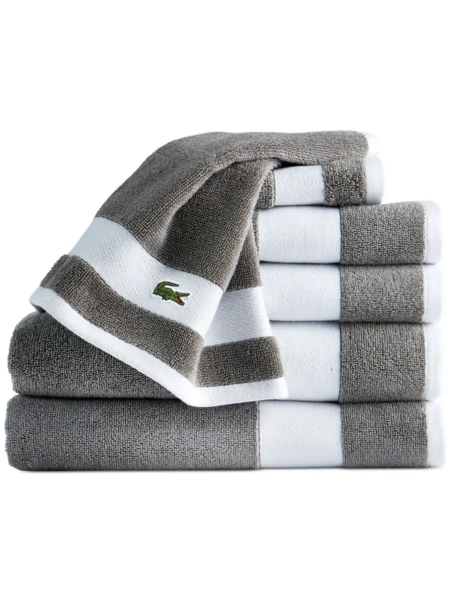 Набор из 6 банных полотенец из хлопка с логотипом Heritage Sport в полоску Lacoste Home — изображение 2 из 5, серый