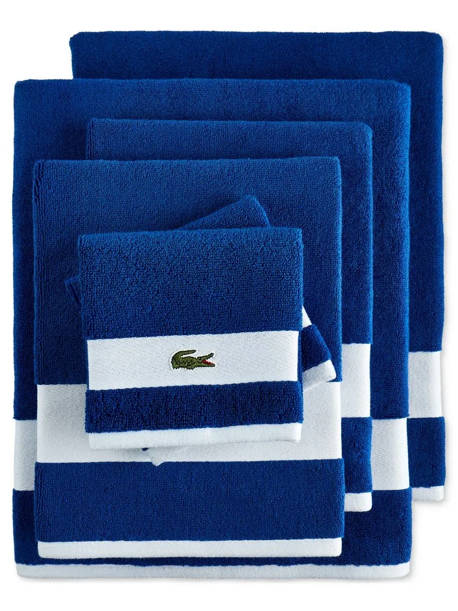 Набор из 6 банных полотенец из хлопка с логотипом Heritage Sport в полоску Lacoste Home — изображение 1 из 5, синий