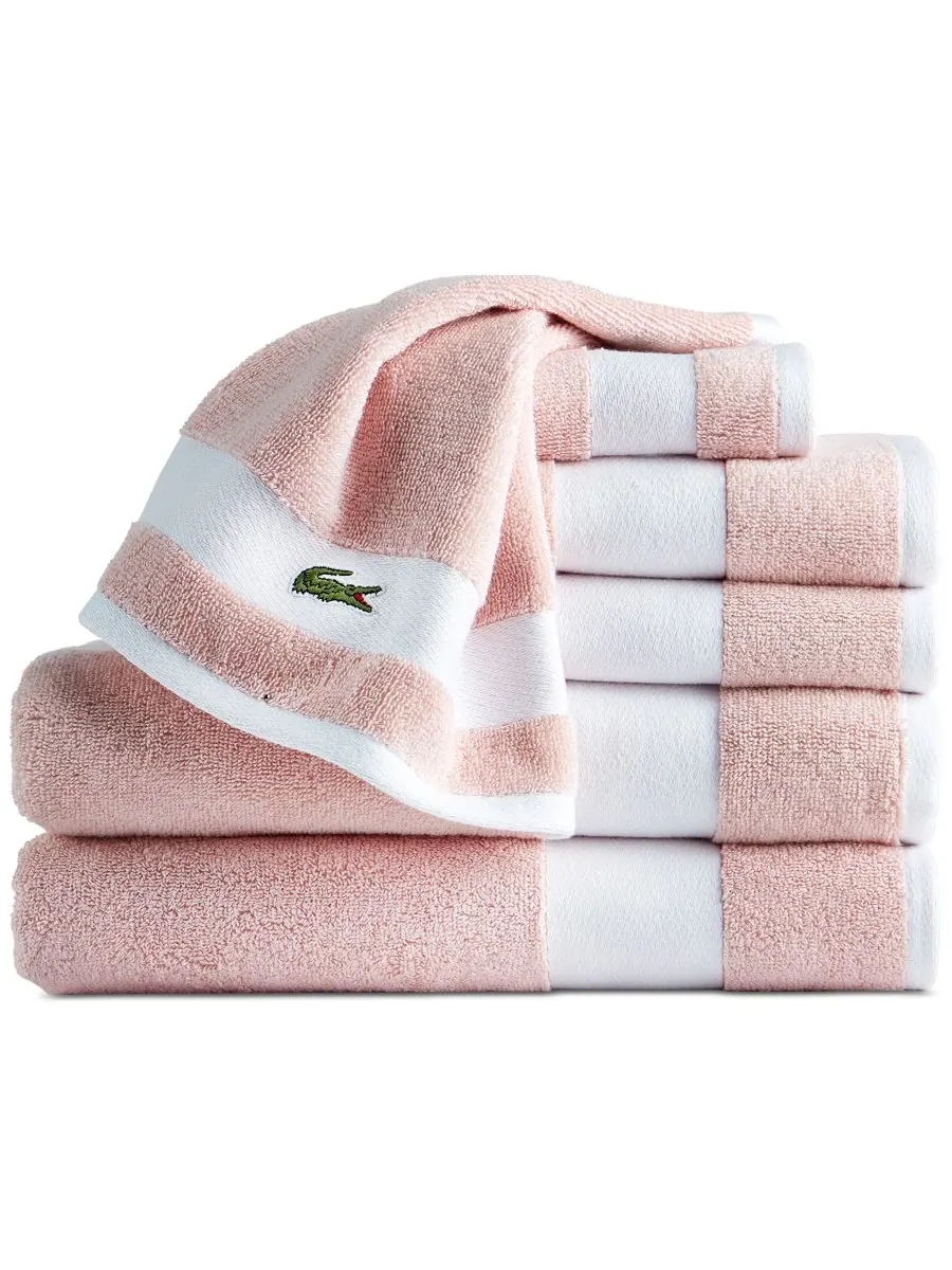 Набор из 6 банных полотенец из хлопка с логотипом Heritage Sport в полоску Lacoste Home — изображение 2 из 5, розовый