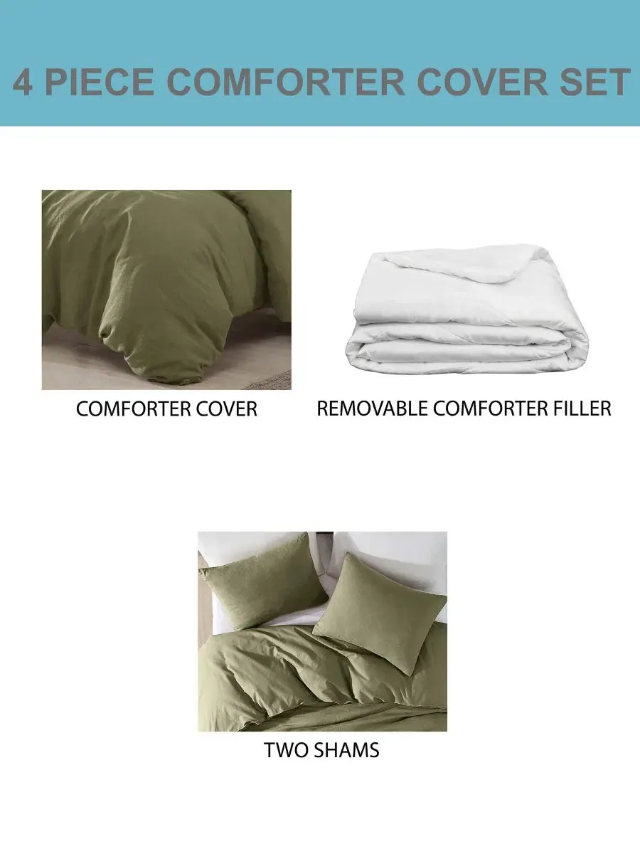 Комплект пододеяльников Logan Cotton 4-Piece King Riverbrook Home — изображение 7 из 7, зеленый