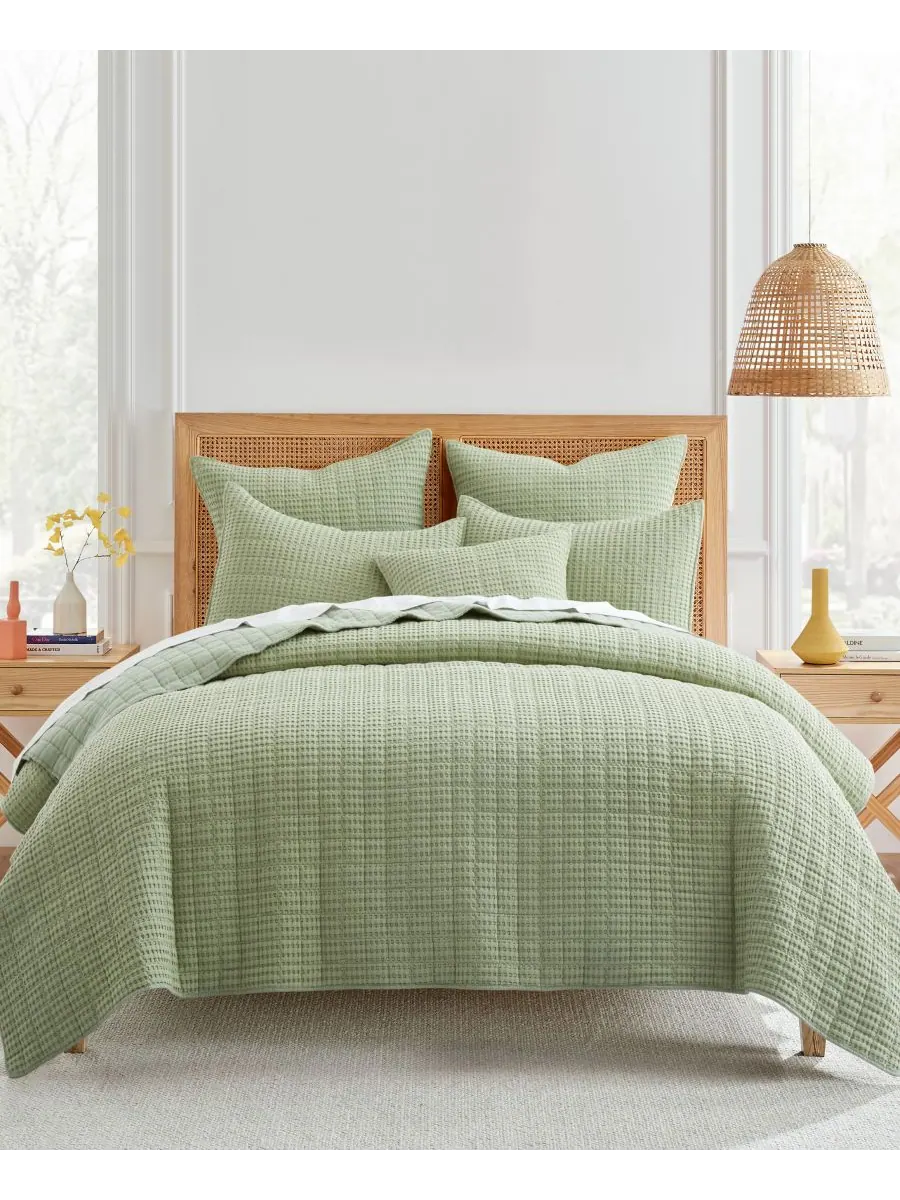 Комплект из 2 наволочек Mills Waffle, европейский стиль Levtex — изображение 3 из 3, зеленый