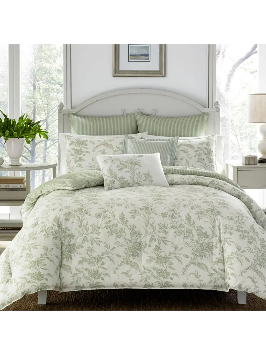 Двусторонний комплект постельного белья Natalie, 7 предметов, размер King Laura Ashley — изображение 1 из 3, зеленый