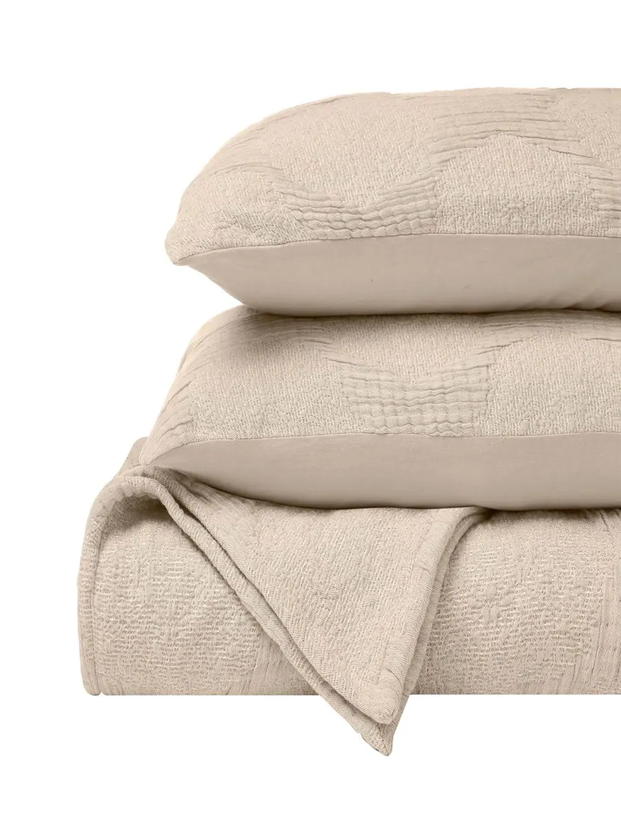 Комплект постельного белья Tanta Crinkle Woven из 3 предметов, размер Queen Superior — изображение 2 из 6, бежевый
