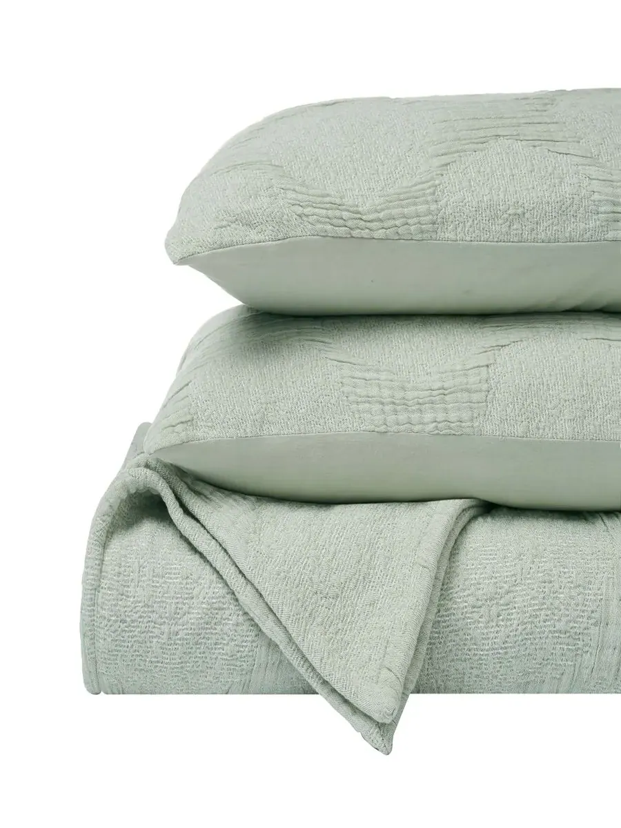 Комплект постельного белья Tanta Crinkle Woven из 3 предметов, размер Queen Superior, шалфейный — изображение 2 из 6
