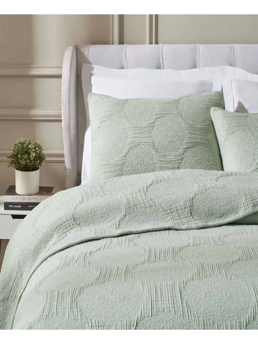 Комплект постельного белья Tanta Crinkle Woven из 3 предметов, размер Queen Superior, шалфейный — изображение 6 из 6