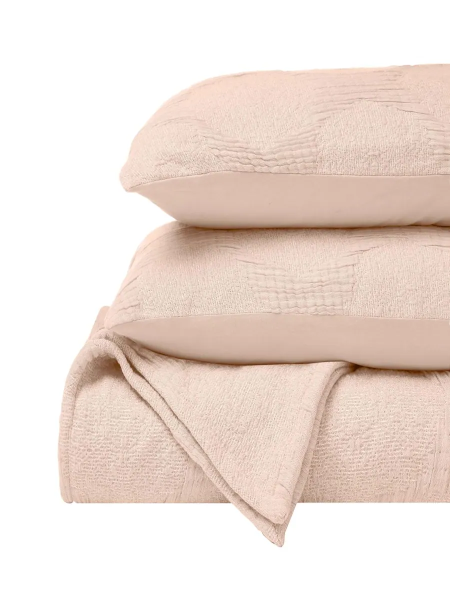 Комплект постельного белья Tanta Crinkle Woven из 3 предметов, размер Queen Superior — изображение 2 из 6, пудровый розовый