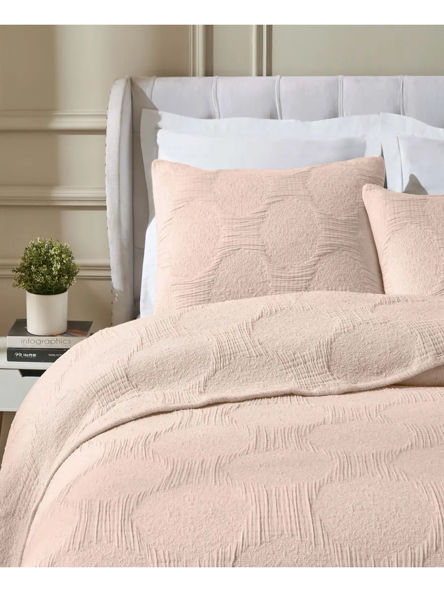 Комплект постельного белья Tanta Crinkle Woven из 3 предметов, размер Queen Superior — изображение 6 из 6, пудровый розовый