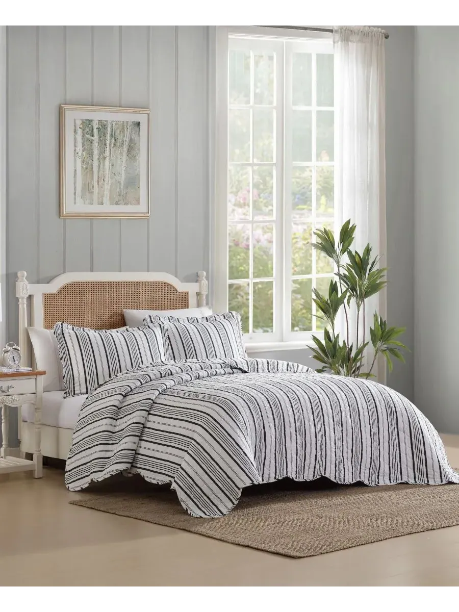 Комплект постельного белья Stripe Perfection из хлопка, 2 предмета, размер Twin Laura Ashley — изображение 2 из 8, белый