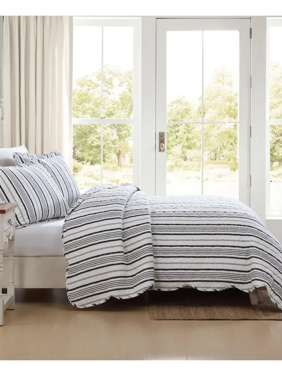 Комплект постельного белья Stripe Perfection из хлопка, 2 предмета, размер Twin Laura Ashley — изображение 4 из 8, белый