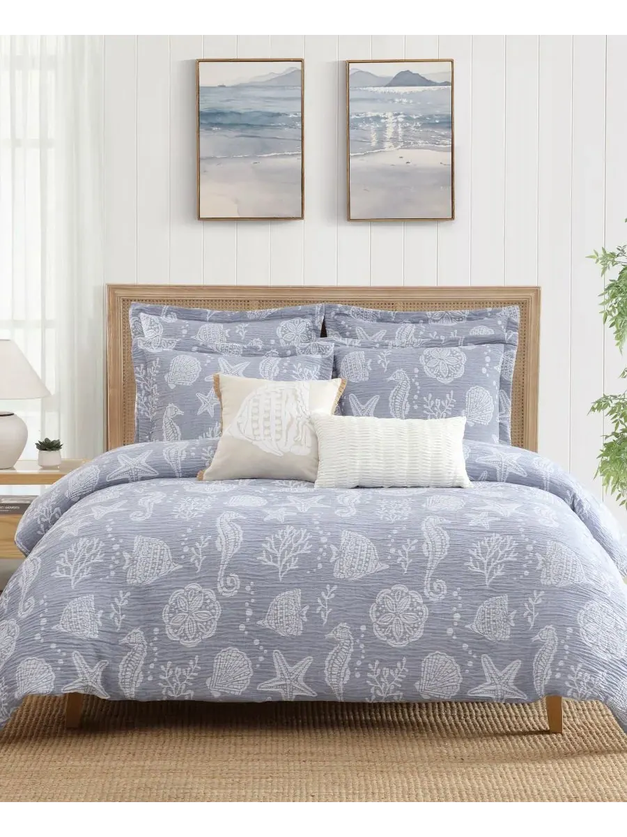Комплект постельного белья Seaside Charm из 3 предметов, размер Full/Queen Levtex — изображение 4 из 5, джинсовый синий синий