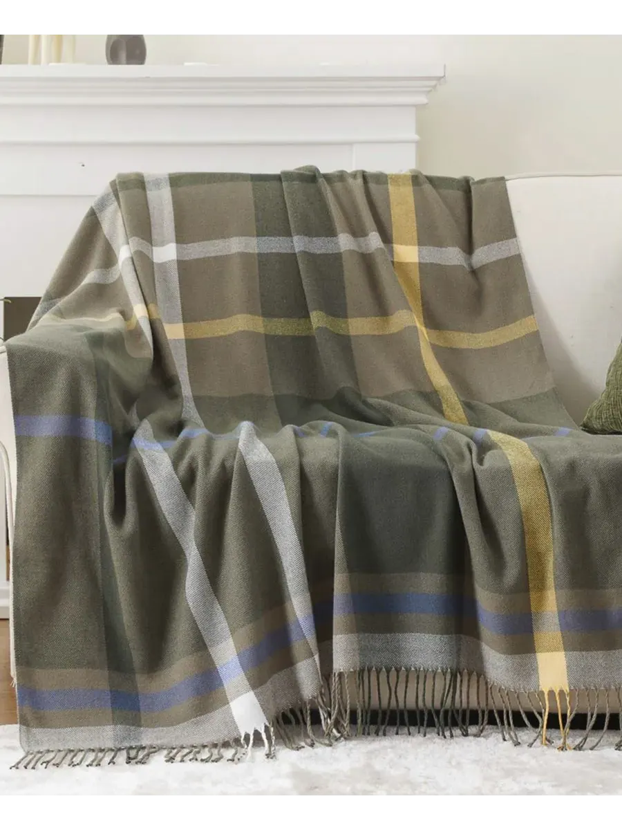Плед из окрашенной пряжи в клетку с бахромой, 152 x 127 см Happycare Textiles
