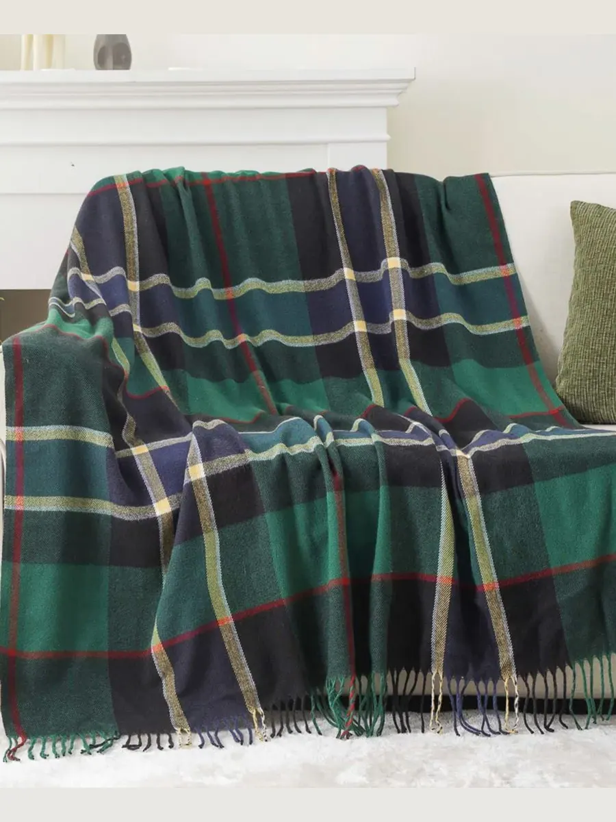 Плед из окрашенной пряжи в клетку с бахромой, 152 x 127 см Happycare Textiles