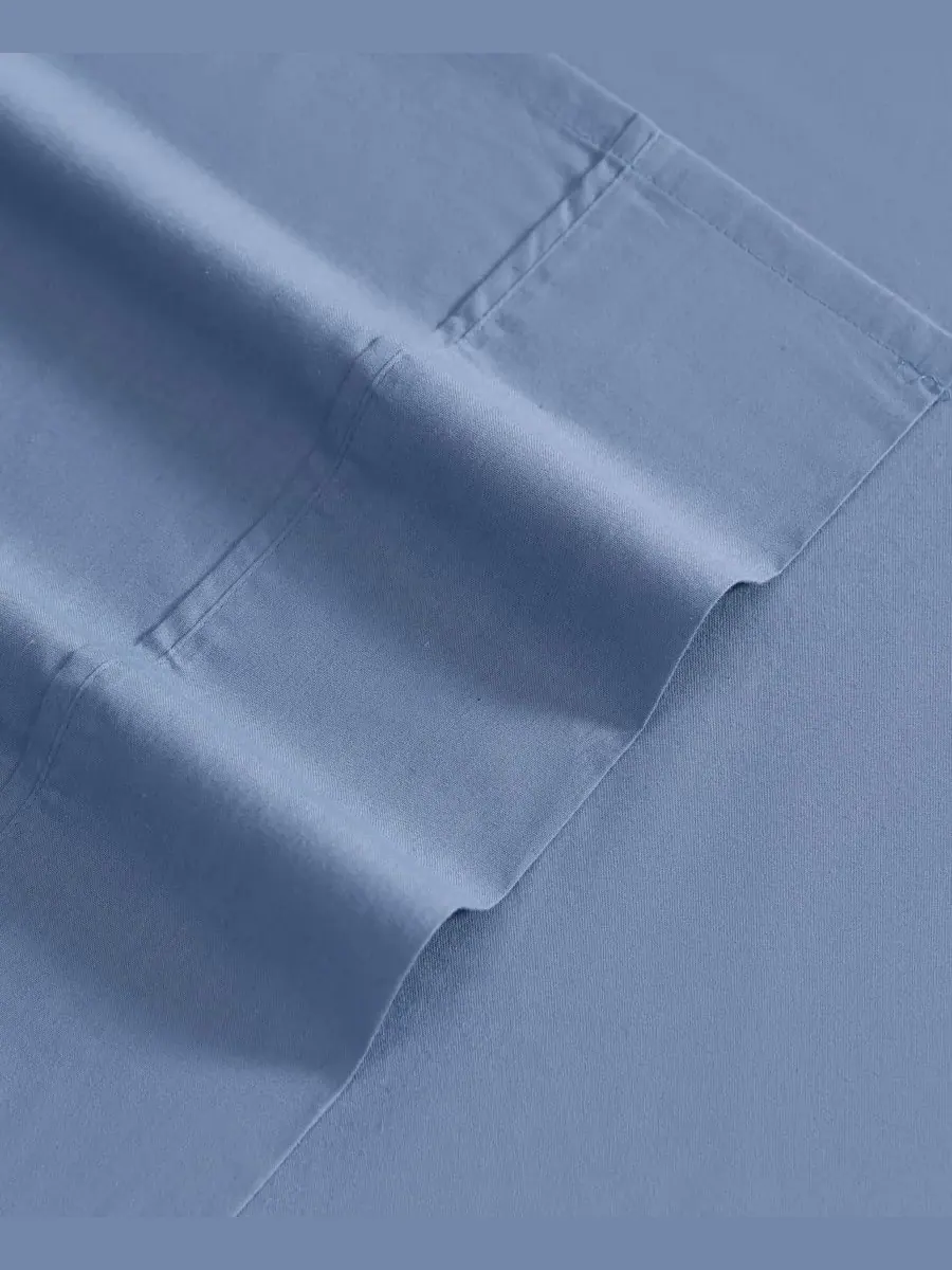 Комплект постельного белья из 4 предметов, однотонный, из хлопкового перкаля с начесом, плотность — изображение 3 из 8, синий