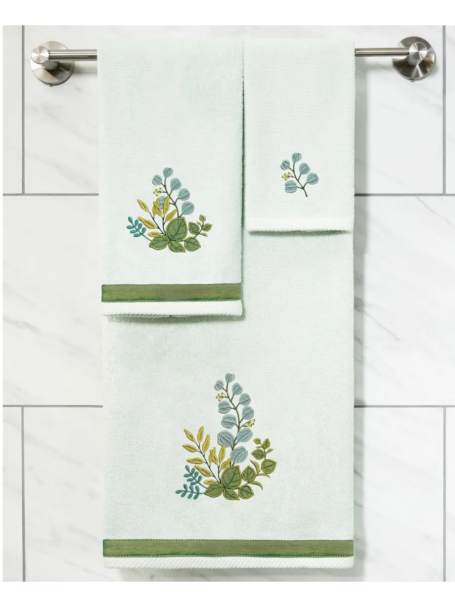 Набор из двух банных полотенец из турецкого хлопка с вышивкой Botanica Linum Home — изображение 3 из 4, голубой