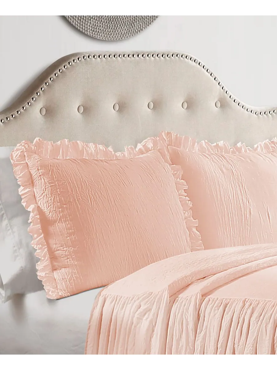 Комплект постельного белья из 3 предметов: юбка с оборками, размер Queen Lush Décor — изображение 2 из 3, пудровый розовый