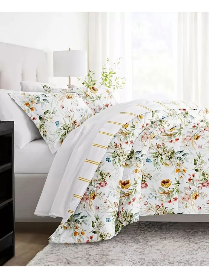 Комплект одеял из ситца с цветочной полоской, 2 предмета, Twin/Twin XL Ienjoy Home — изображение 1 из 7, глина