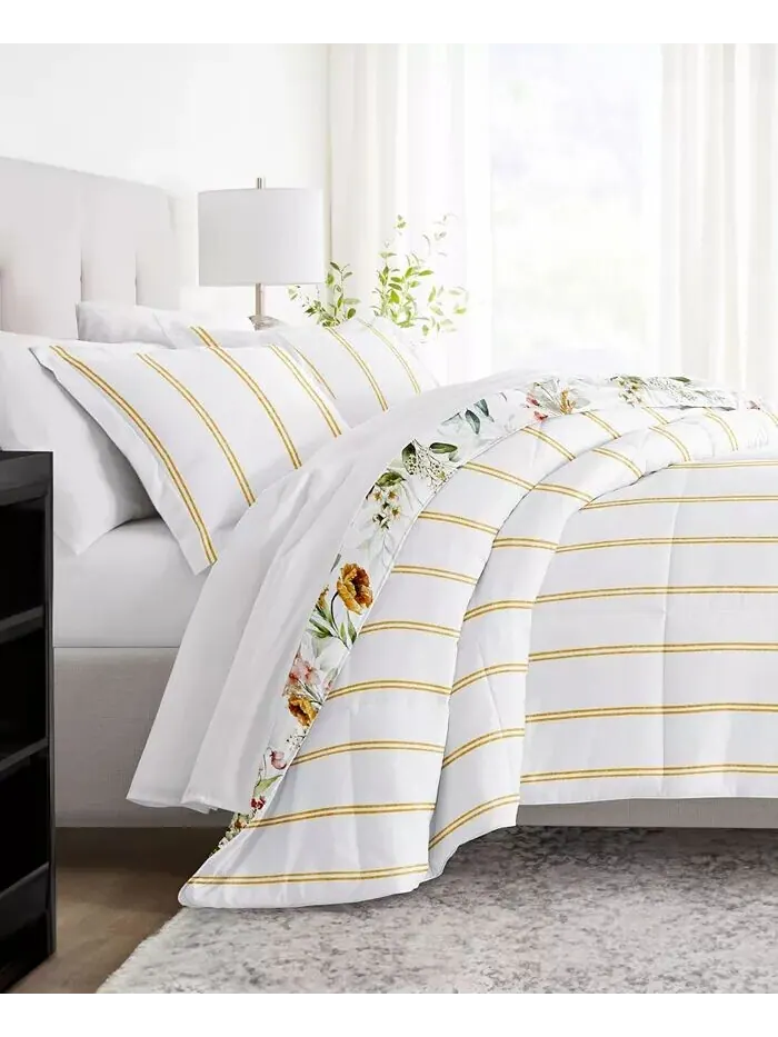 Комплект одеял из ситца с цветочной полоской, 2 предмета, Twin/Twin XL Ienjoy Home — изображение 2 из 7, глина