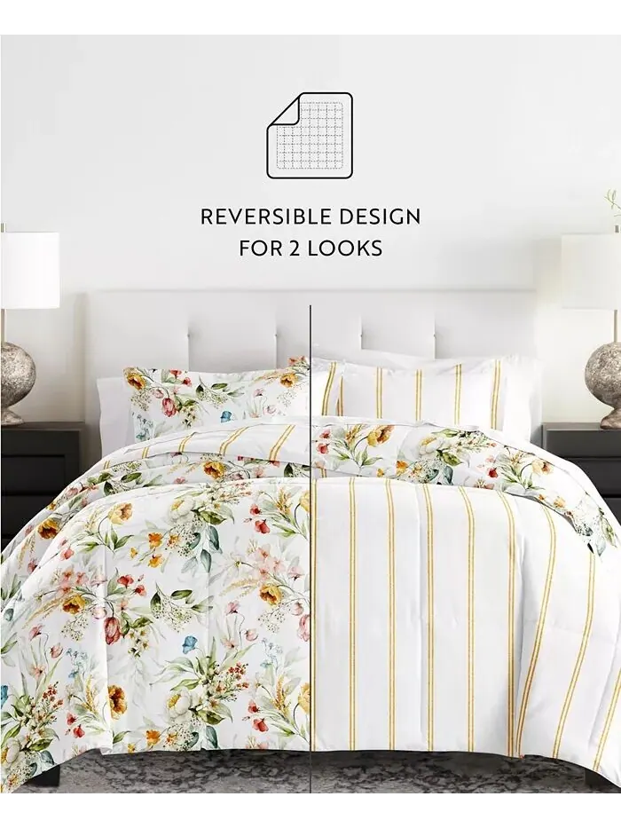Комплект одеял из ситца с цветочной полоской, 2 предмета, Twin/Twin XL Ienjoy Home — изображение 6 из 7, глина