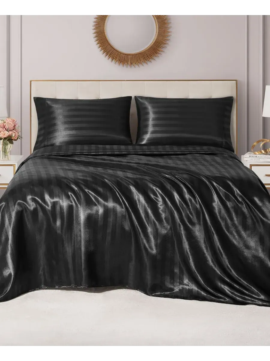 Комплект постельного белья из 3 предметов, сатиновый дамаск, размер Twin XL Juicy Couture — изображение 7 из 9, черный