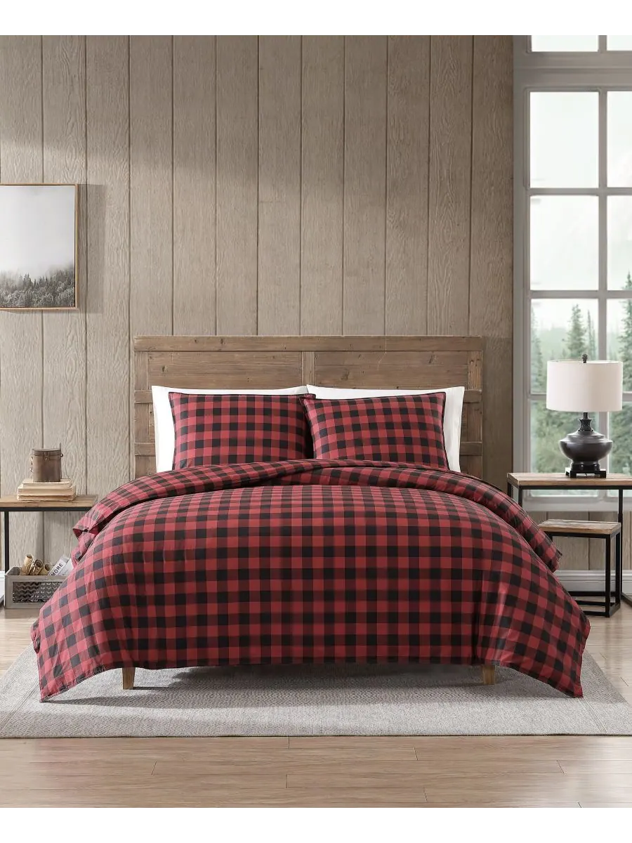 Комплект постельного белья Mountain Plaid из хлопка, двусторонний, 2 предмета, размер Twin Eddie — изображение 1 из 10, алый