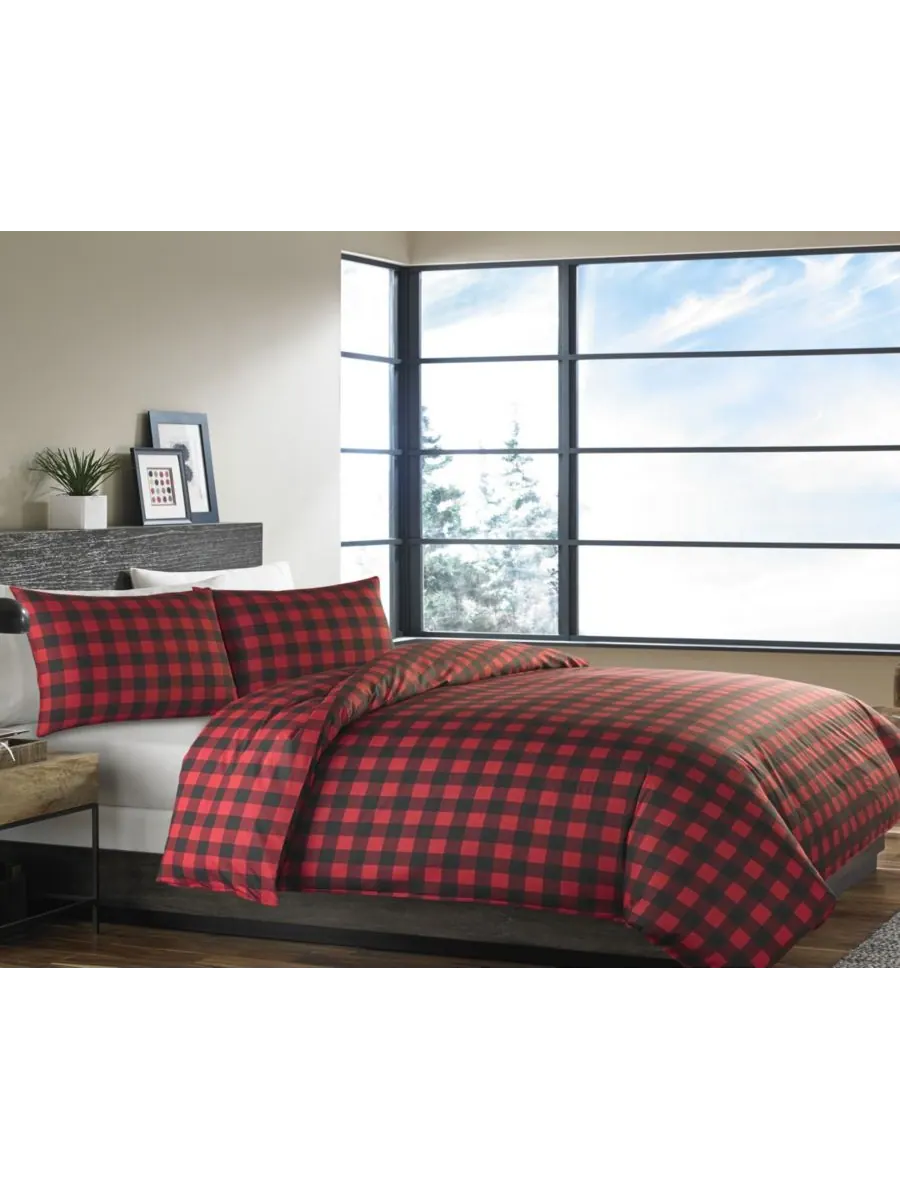 Комплект постельного белья Mountain Plaid из хлопка, двусторонний, 2 предмета, размер Twin Eddie — изображение 2 из 10, алый