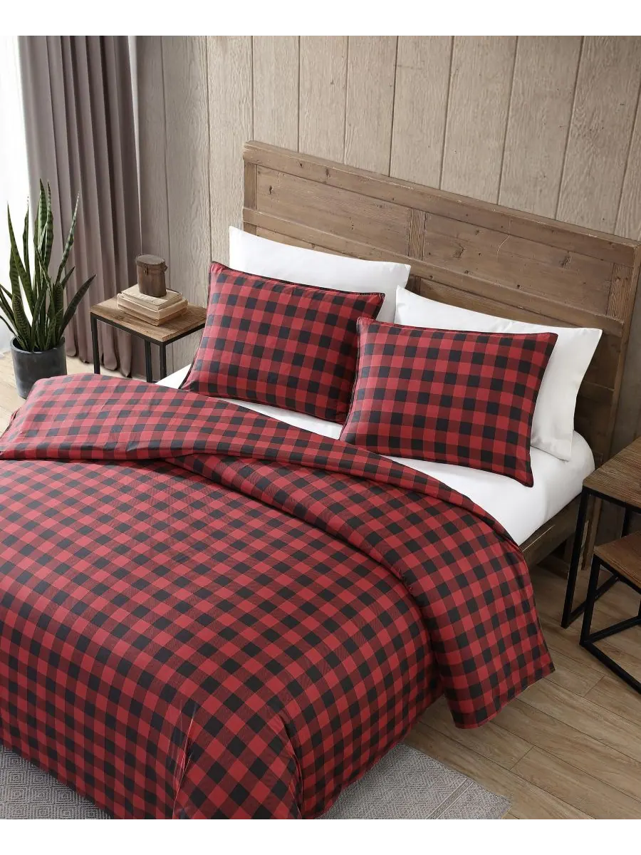 Комплект постельного белья Mountain Plaid из хлопка, двусторонний, 2 предмета, размер Twin Eddie — изображение 3 из 10, алый