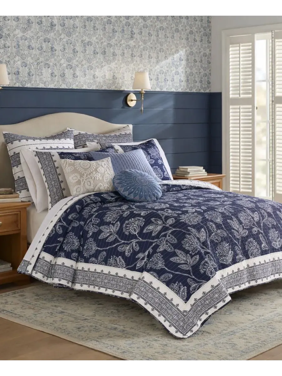 Набор стеганых одеял Sonoire Reversible 2-Piece Quilt Set, Twin/Twin XL Levtex Home — изображение 4 из 6, темно-синий