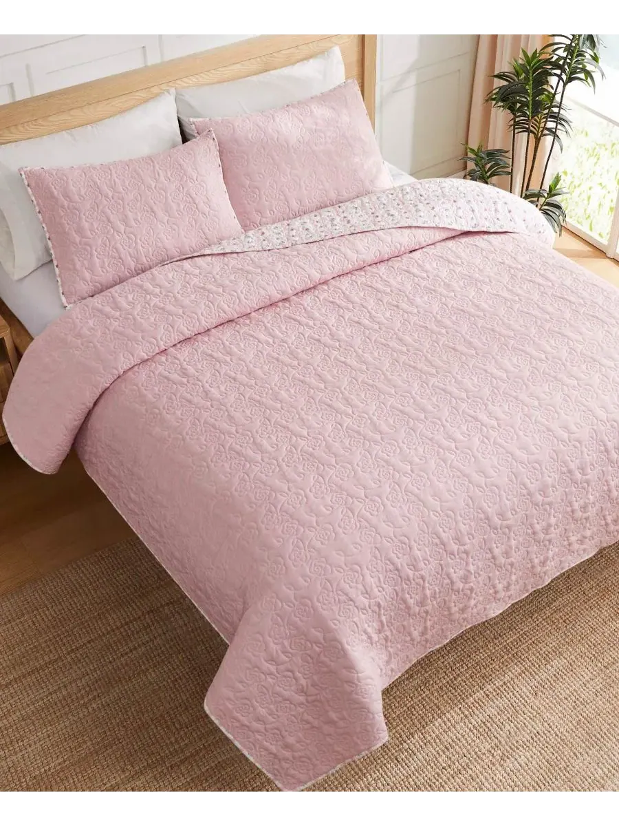 Набор стеганых одеял 3 предмета Floral Hazel Cherry Blossom Jessica Simpson — изображение 2 из 10, розовый