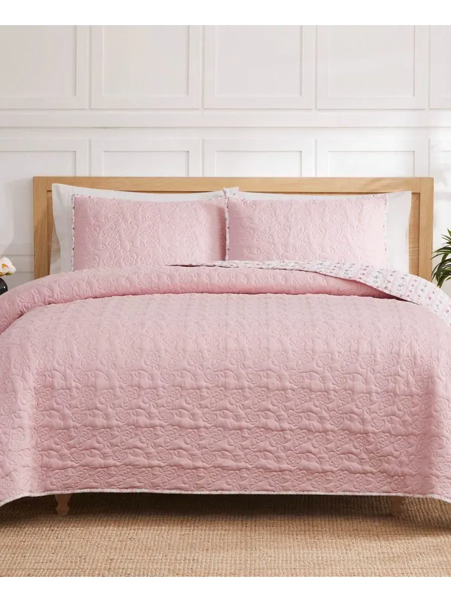 Набор стеганых одеял 3 предмета Floral Hazel Cherry Blossom Jessica Simpson — изображение 3 из 10, розовый