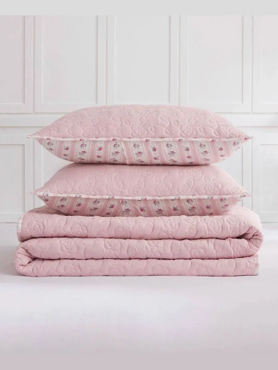 Набор стеганых одеял 3 предмета Floral Hazel Cherry Blossom Jessica Simpson — изображение 4 из 10, розовый