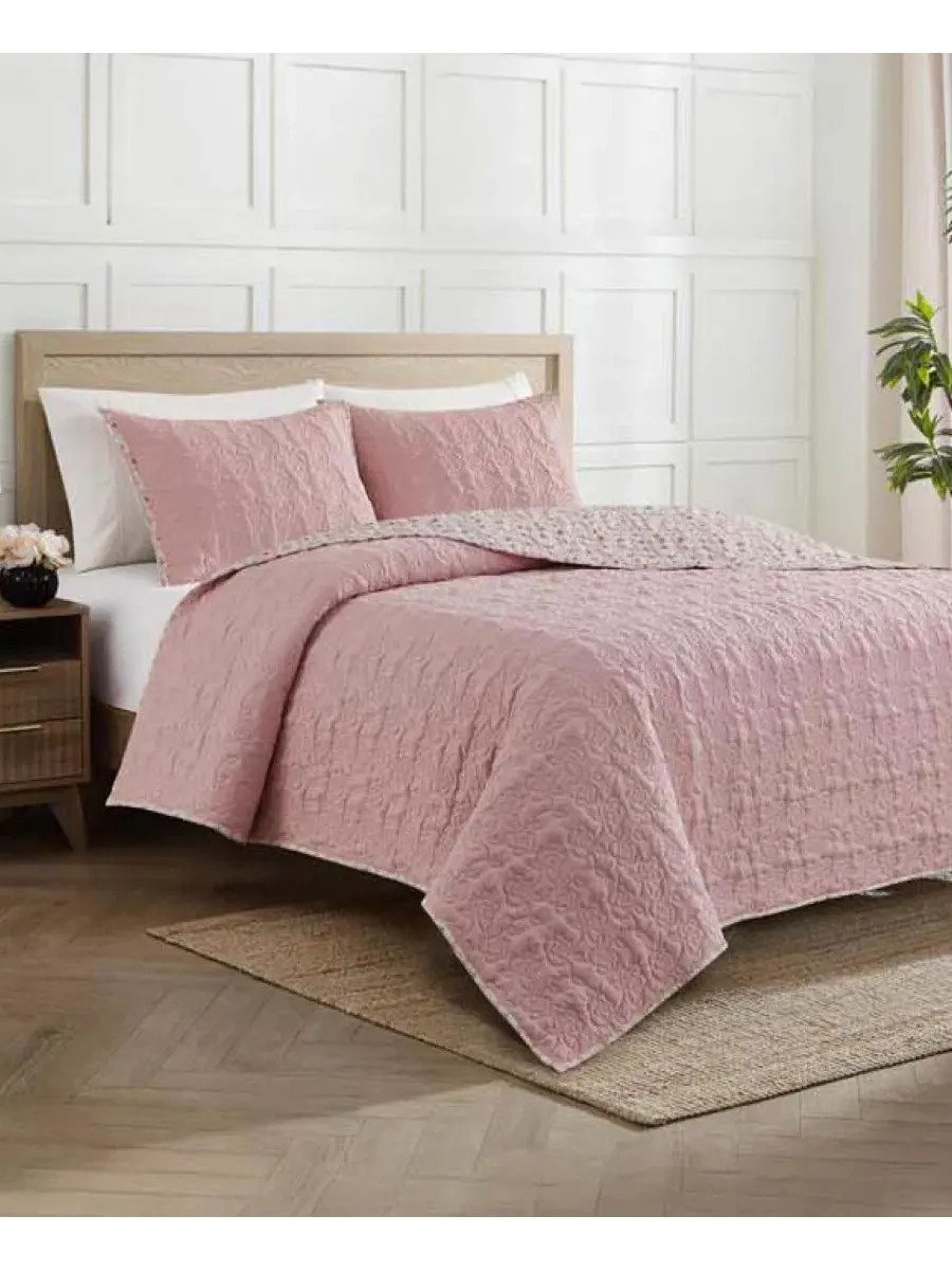 Набор стеганых одеял 3 предмета Floral Hazel Cherry Blossom Jessica Simpson — изображение 9 из 10, розовый