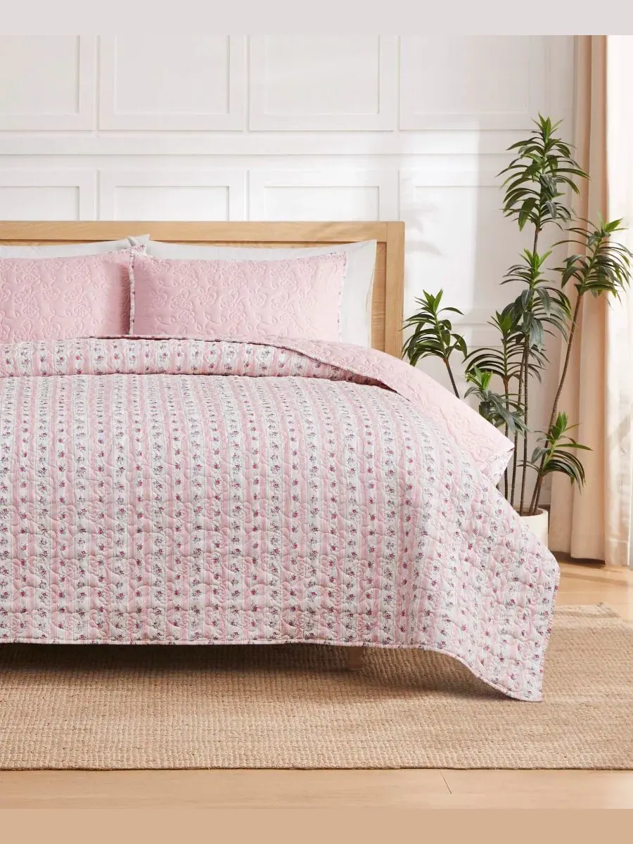 Набор стеганых одеял 3 предмета Floral Hazel Cherry Blossom Jessica Simpson — изображение 10 из 10, розовый
