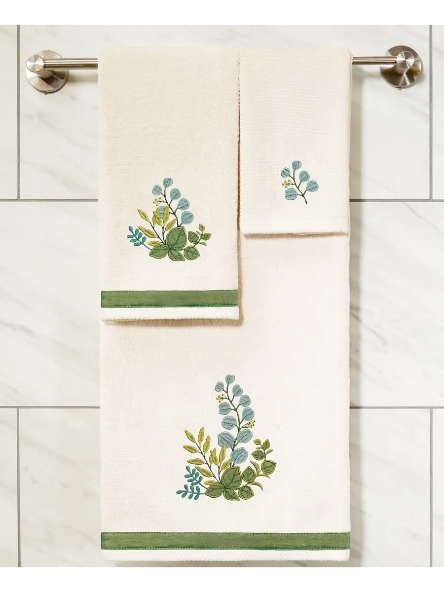 Набор из 4 банных полотенец из турецкого хлопка с вышивкой Botanica Linum Home — изображение 4 из 5, бежевый