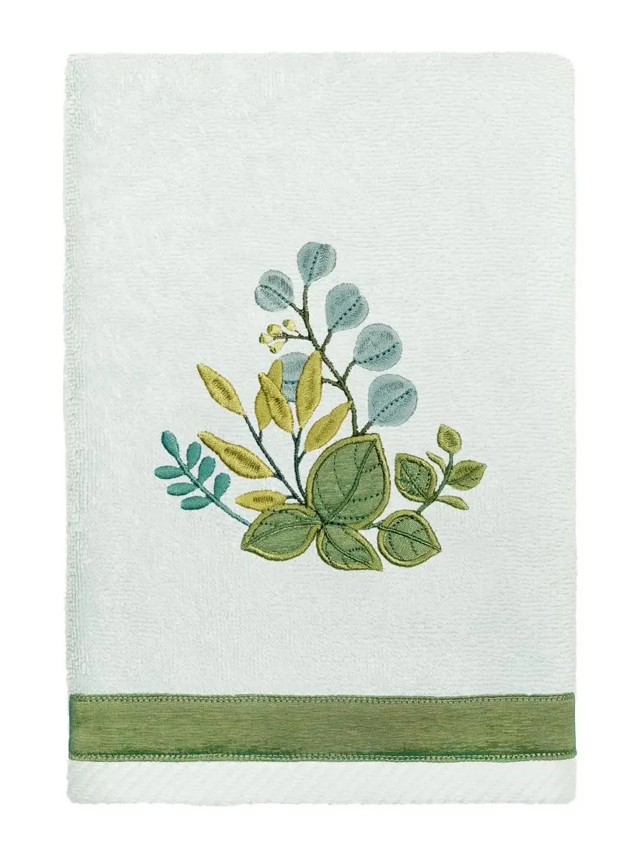 Набор из 4 банных полотенец из турецкого хлопка с вышивкой Botanica Linum Home — изображение 3 из 5, голубой