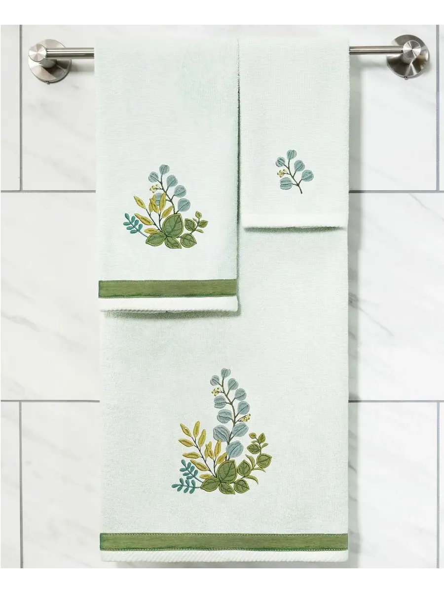 Набор из 4 банных полотенец из турецкого хлопка с вышивкой Botanica Linum Home — изображение 4 из 5, голубой