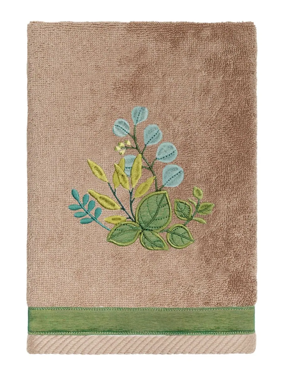Набор из 4 банных полотенец из турецкого хлопка с вышивкой Botanica Linum Home — изображение 3 из 5, какао