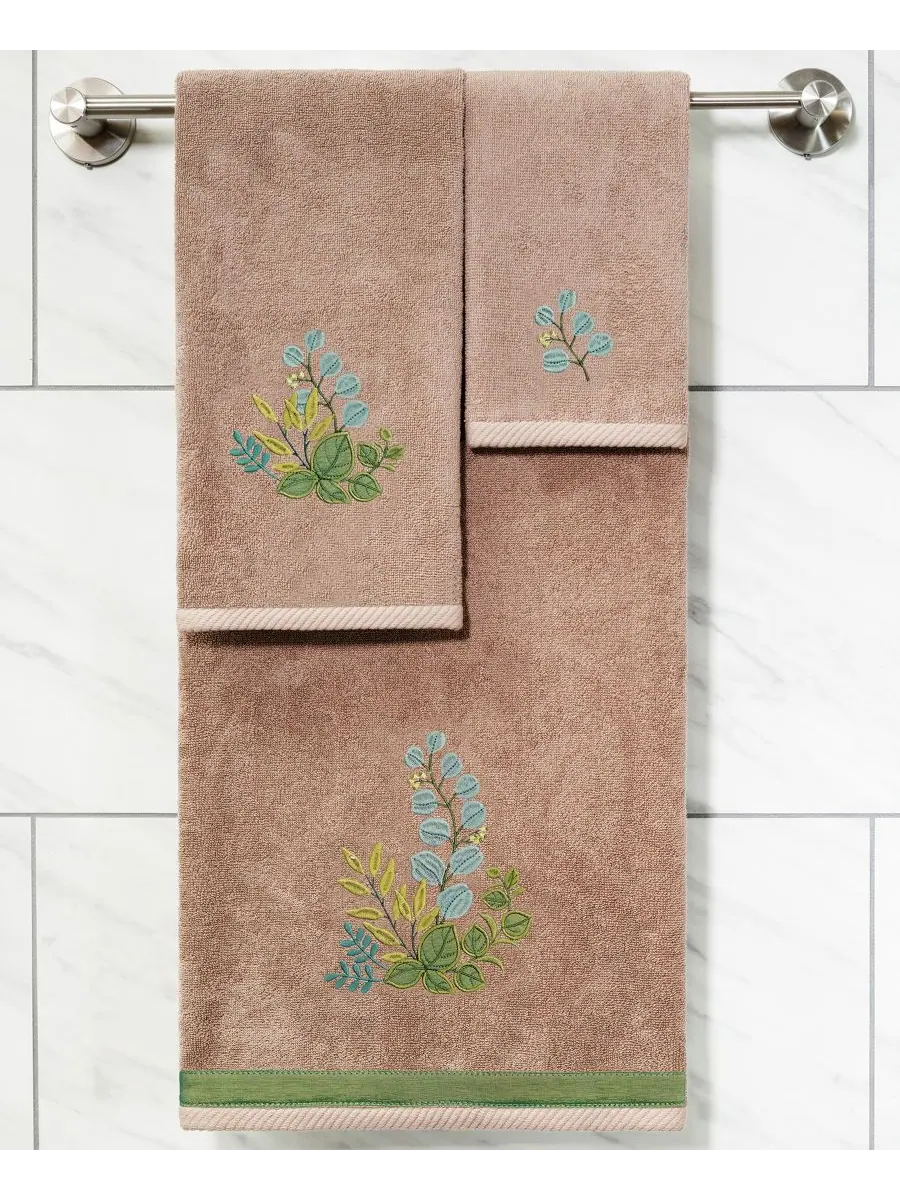 Набор из 4 банных полотенец из турецкого хлопка с вышивкой Botanica Linum Home — изображение 4 из 5, какао