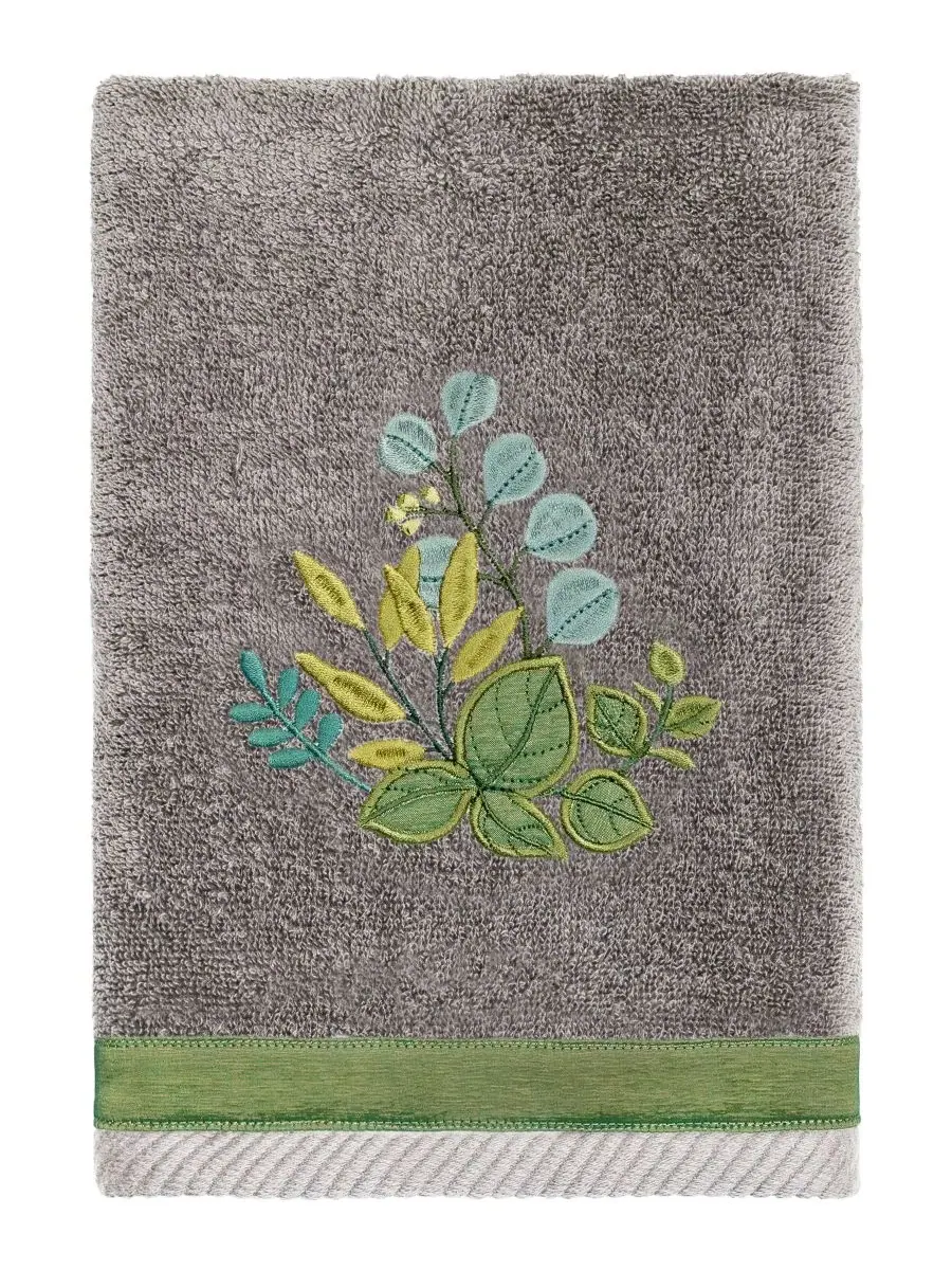 Набор из 4 банных полотенец из турецкого хлопка с вышивкой Botanica Linum Home — изображение 3 из 5, темно-серый