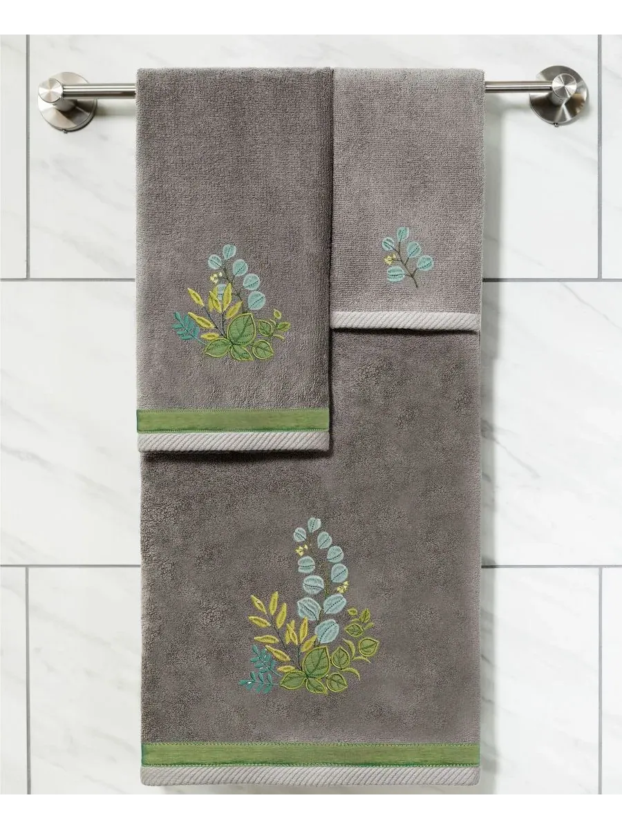 Набор из 4 банных полотенец из турецкого хлопка с вышивкой Botanica Linum Home — изображение 4 из 5, темно-серый