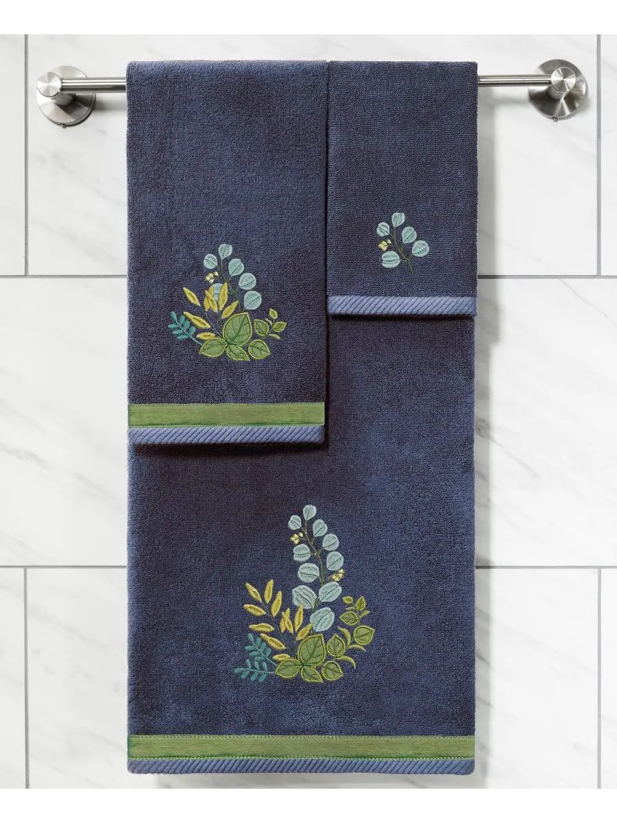 Набор из 4 банных полотенец из турецкого хлопка с вышивкой Botanica Linum Home — изображение 4 из 5, морской