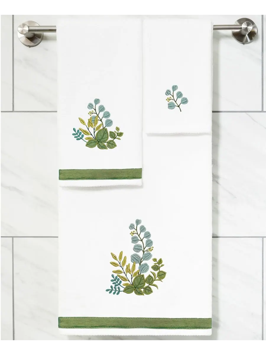 Набор из 4 банных полотенец из турецкого хлопка с вышивкой Botanica Linum Home — изображение 4 из 5, белый