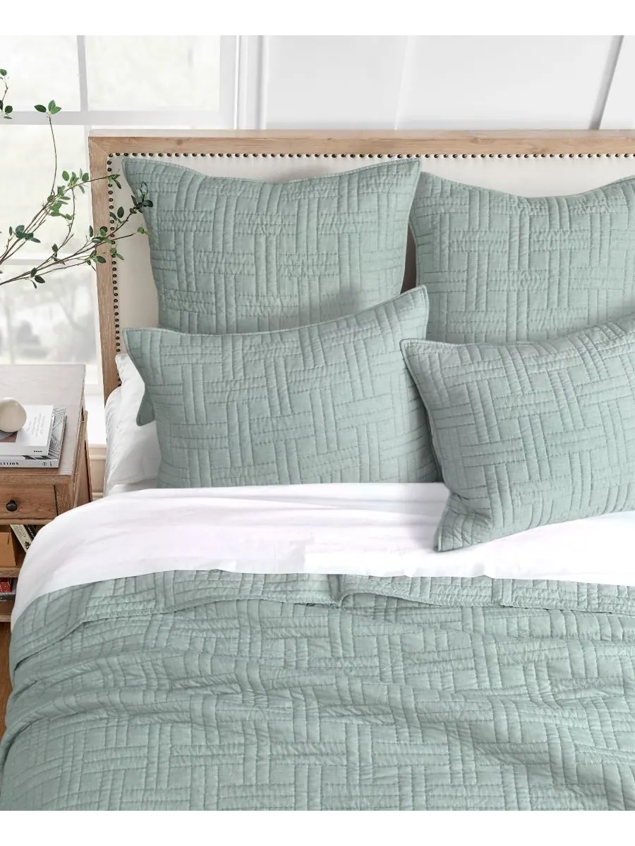 Комплект из 2 наволочек Melange Stitch, европейский стиль Levtex, Spa, European Sham Set — изображение 2 из 3, голубой