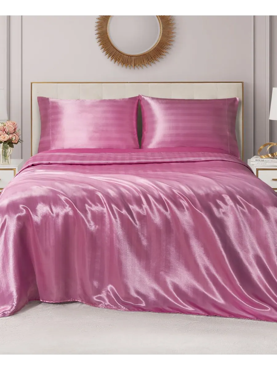 Комплект постельного белья из атласа и дамаска, 4 предмета, размер King Juicy Couture — изображение 9 из 9, розовый