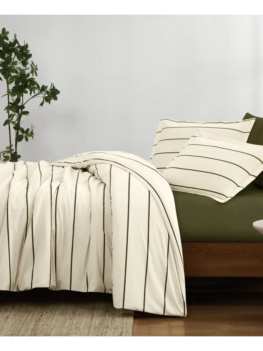 Комплект стеганого пододеяльника Hayward Stripe Brooklyn Loom — изображение 2 из 5, слоновая кость зеленый