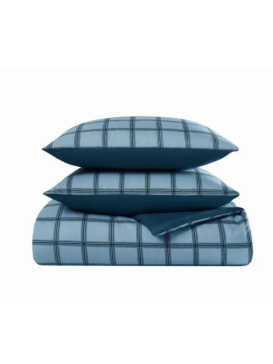 Комплект стеганого одеяла Luka Grid Plaid 3-Piece Cannon — изображение 4 из 5, синий