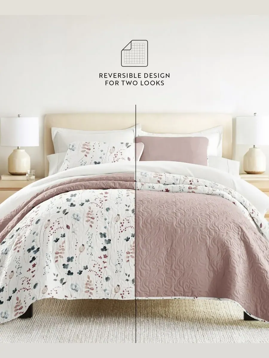 Двустороннее одеяло Poppy Bloom, 3 предмета, размер Full/Queen Ienjoy Home — изображение 3 из 10, сирень