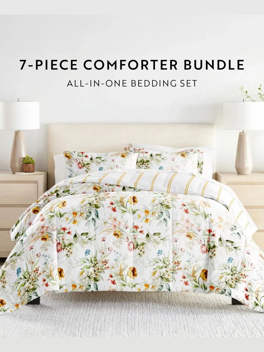 Комплект постельного белья с узором, 7 предметов, Queen ienjoy Home, Chintz Floral Stripe Clay — изображение 11 из 11