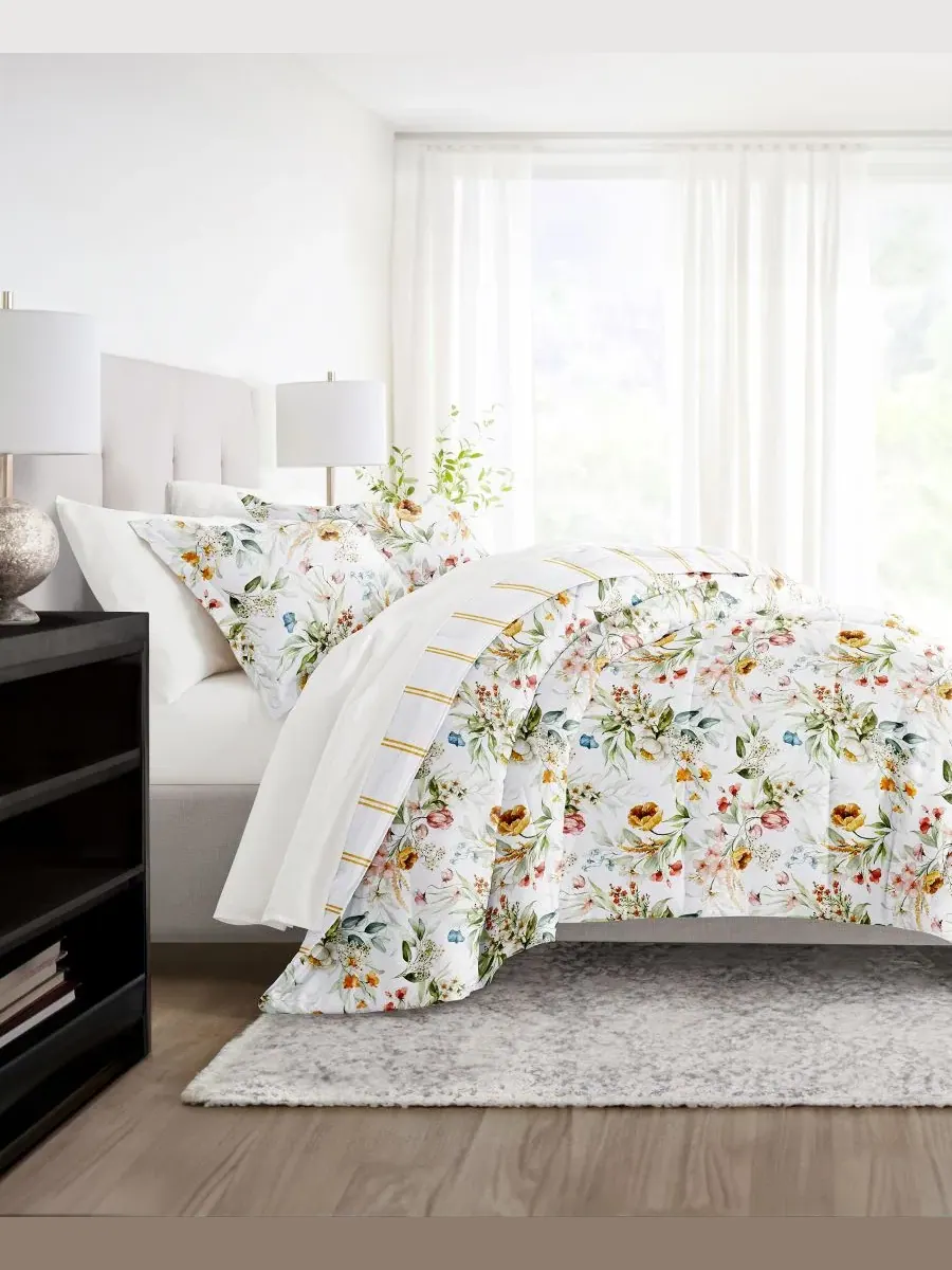 Комплект постельного белья с узором, 7 предметов, Queen ienjoy Home, Chintz Floral Stripe Clay — изображение 4 из 11