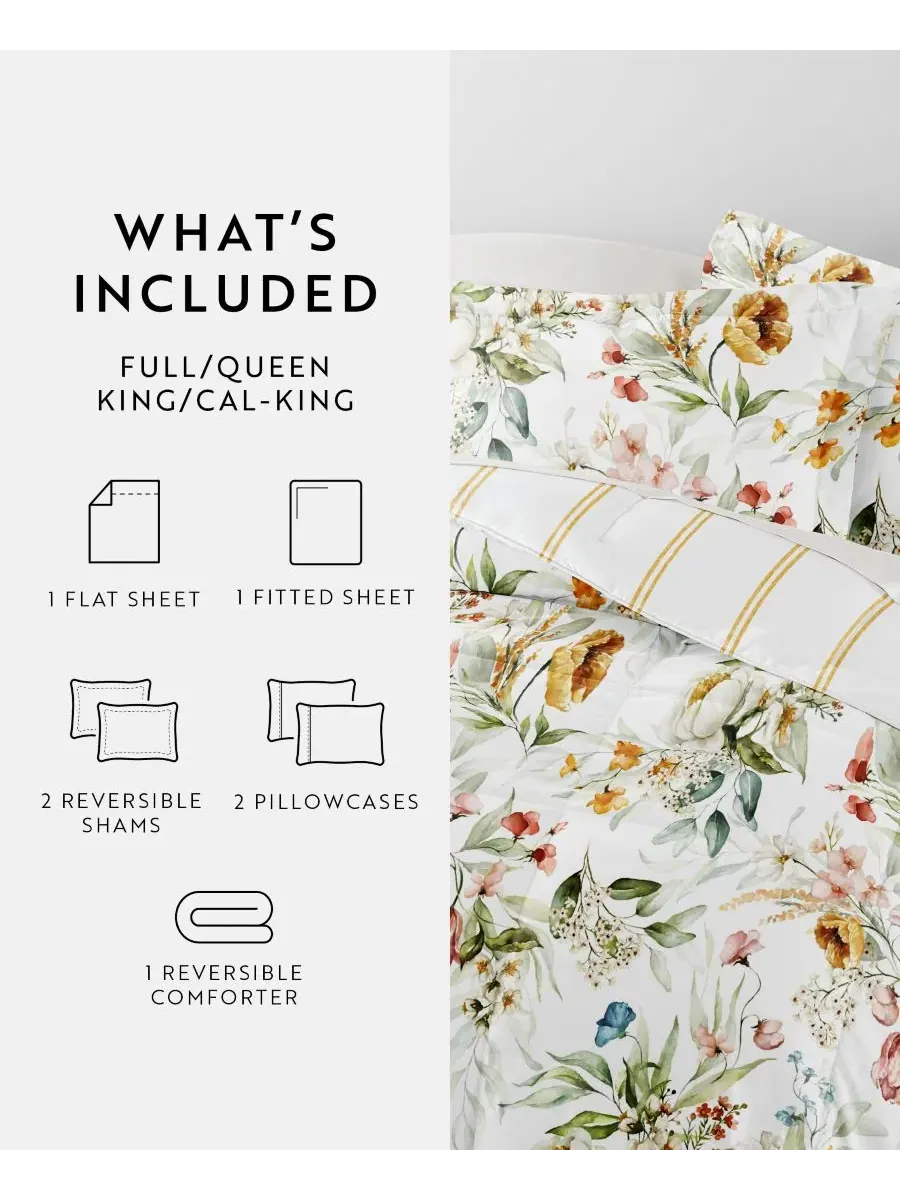 Комплект постельного белья с узором, 7 предметов, Queen ienjoy Home, Chintz Floral Stripe Clay — изображение 7 из 11