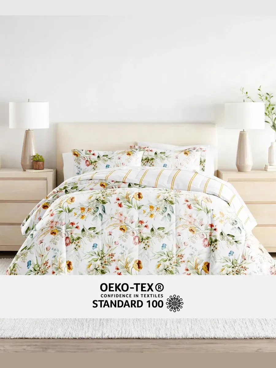 Комплект постельного белья с узором, 7 предметов, Queen ienjoy Home, Chintz Floral Stripe Clay — изображение 8 из 11